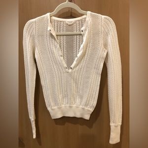 American Eagle sheer knit Henley in ivory